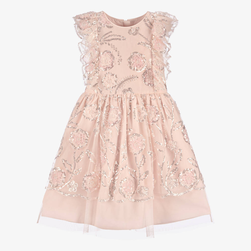 Self-Portrait-Girls Pink Sequin Tulle Dress | Childrensalon
