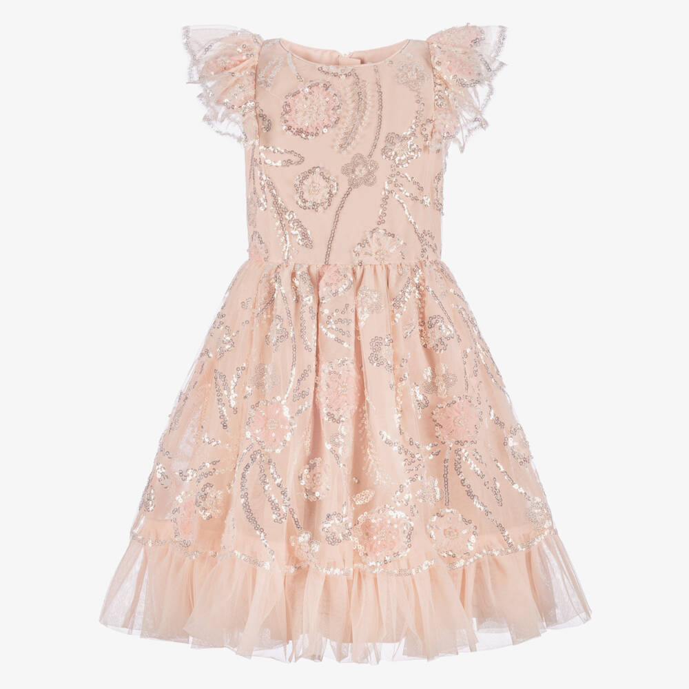 Self-Portrait-Girls Pink Sequin Tulle Dress | Childrensalon