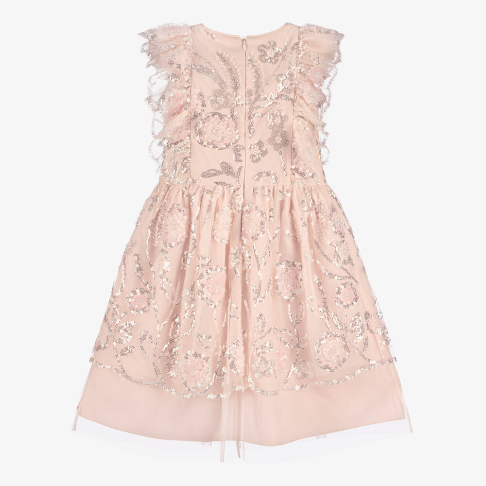 Self-Portrait-Girls Pink Sequin Tulle Dress | Childrensalon