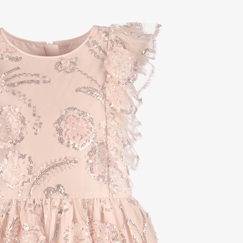 Self-Portrait-Girls Pink Sequin Tulle Dress | Childrensalon