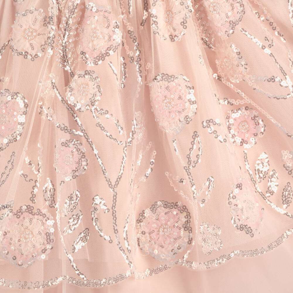 Self-Portrait-Girls Pink Sequin Tulle Dress | Childrensalon