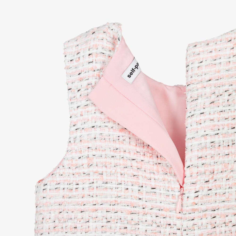 Self-Portrait-Girls Pink Tweed Dress with Diamanté Buttons | Childrensalon