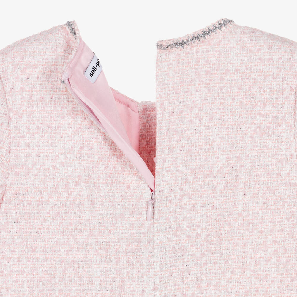 Self-Portrait-Girls Pink Tweed Dress with Patch Pockets | Childrensalon