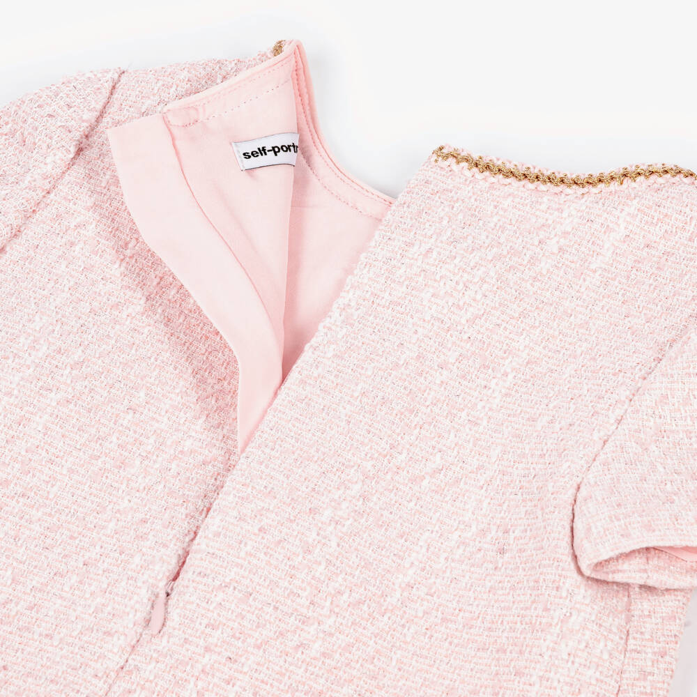 Self-Portrait-Girls Pink Tweed Dress with Patch Pockets | Childrensalon