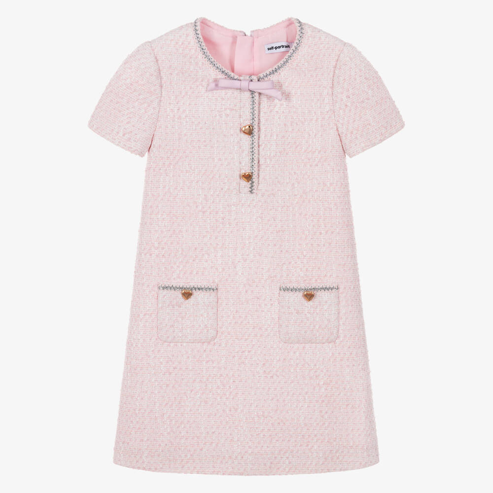Self-Portrait-Girls Pink Tweed Dress with Patch Pockets | Childrensalon
