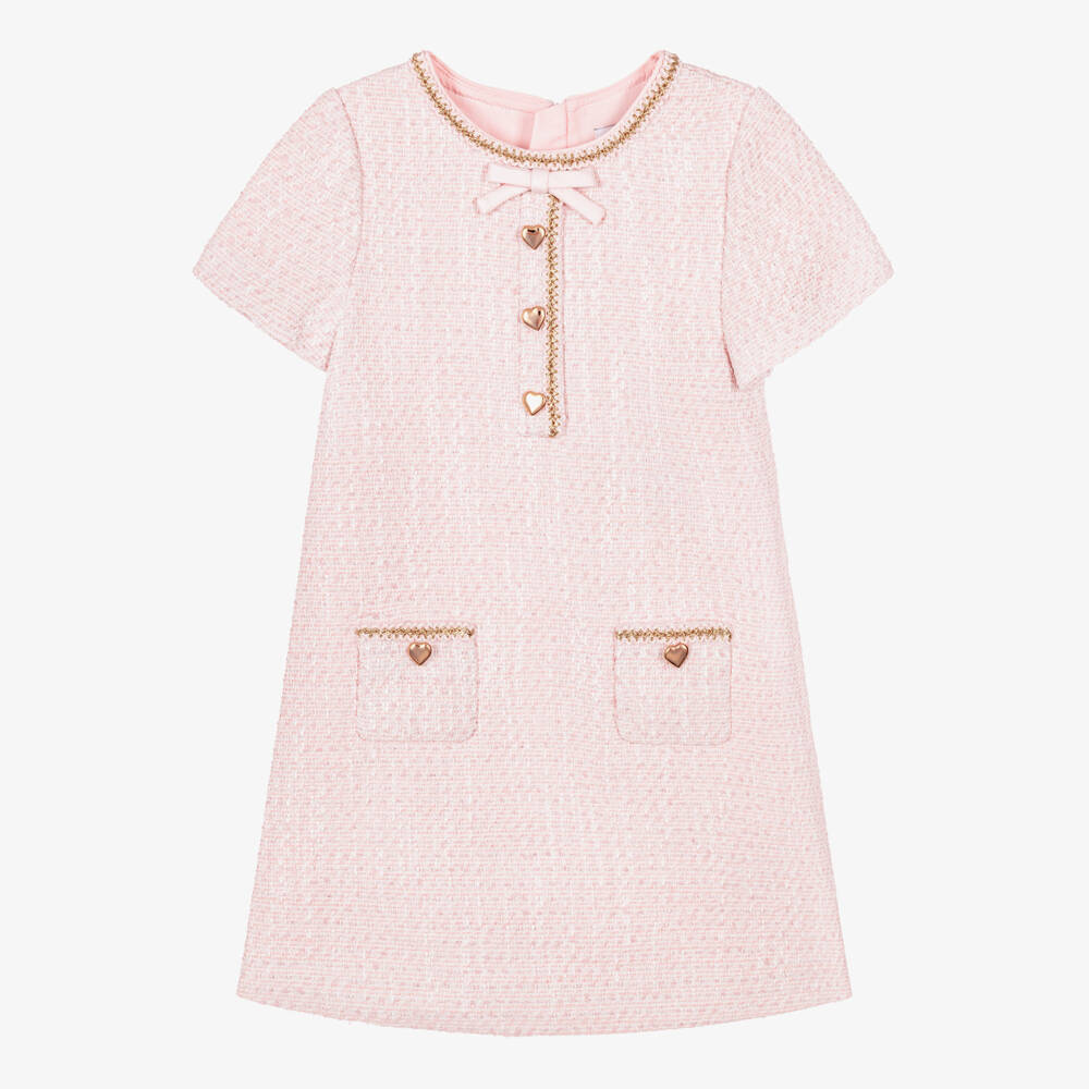 Self-Portrait-Girls Pink Tweed Dress with Patch Pockets | Childrensalon