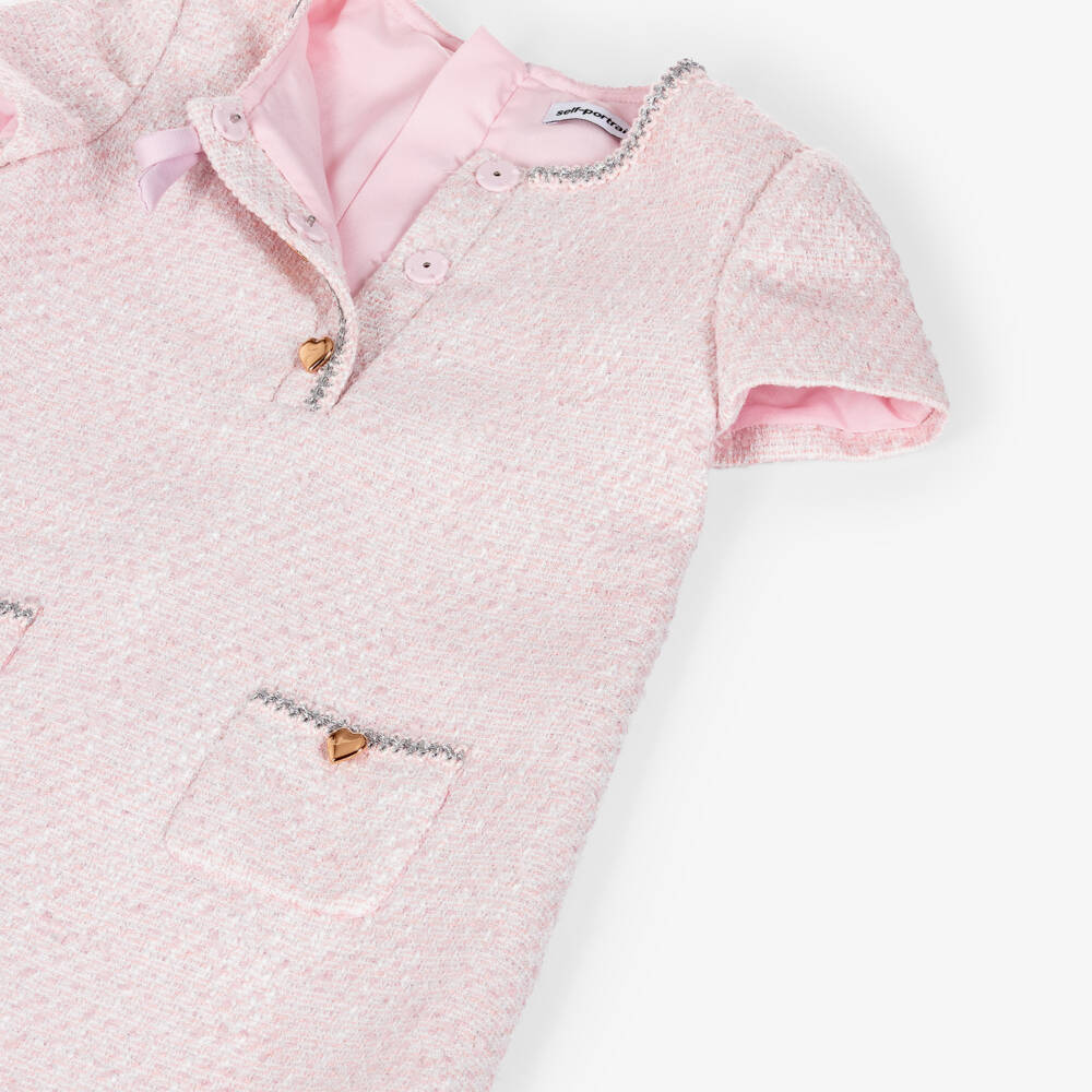 Self-Portrait-Girls Pink Tweed Dress with Patch Pockets | Childrensalon