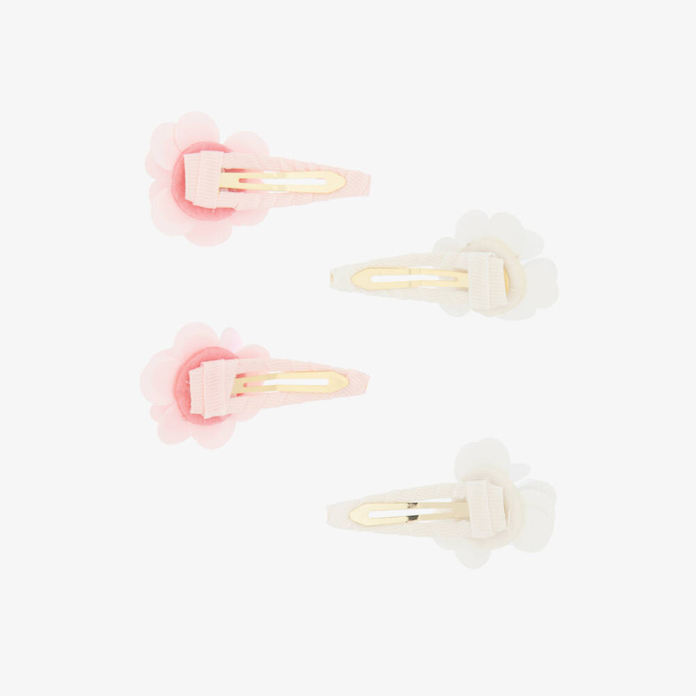 Self-Portrait-Girls Pink & White Sequin Hair Clips (4 Pack) | Childrensalon