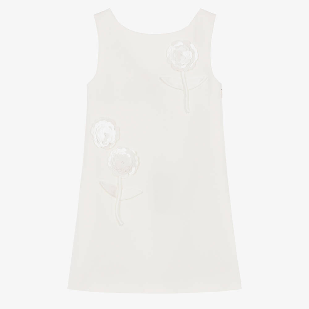 Self-Portrait-Girls White Crêpe Dress with Sequin & Satin Bow Detail | Childrensalon