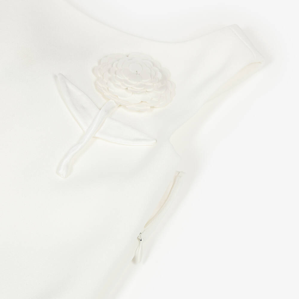 Self-Portrait-Girls White Crêpe Dress with Sequin & Satin Bow Detail | Childrensalon