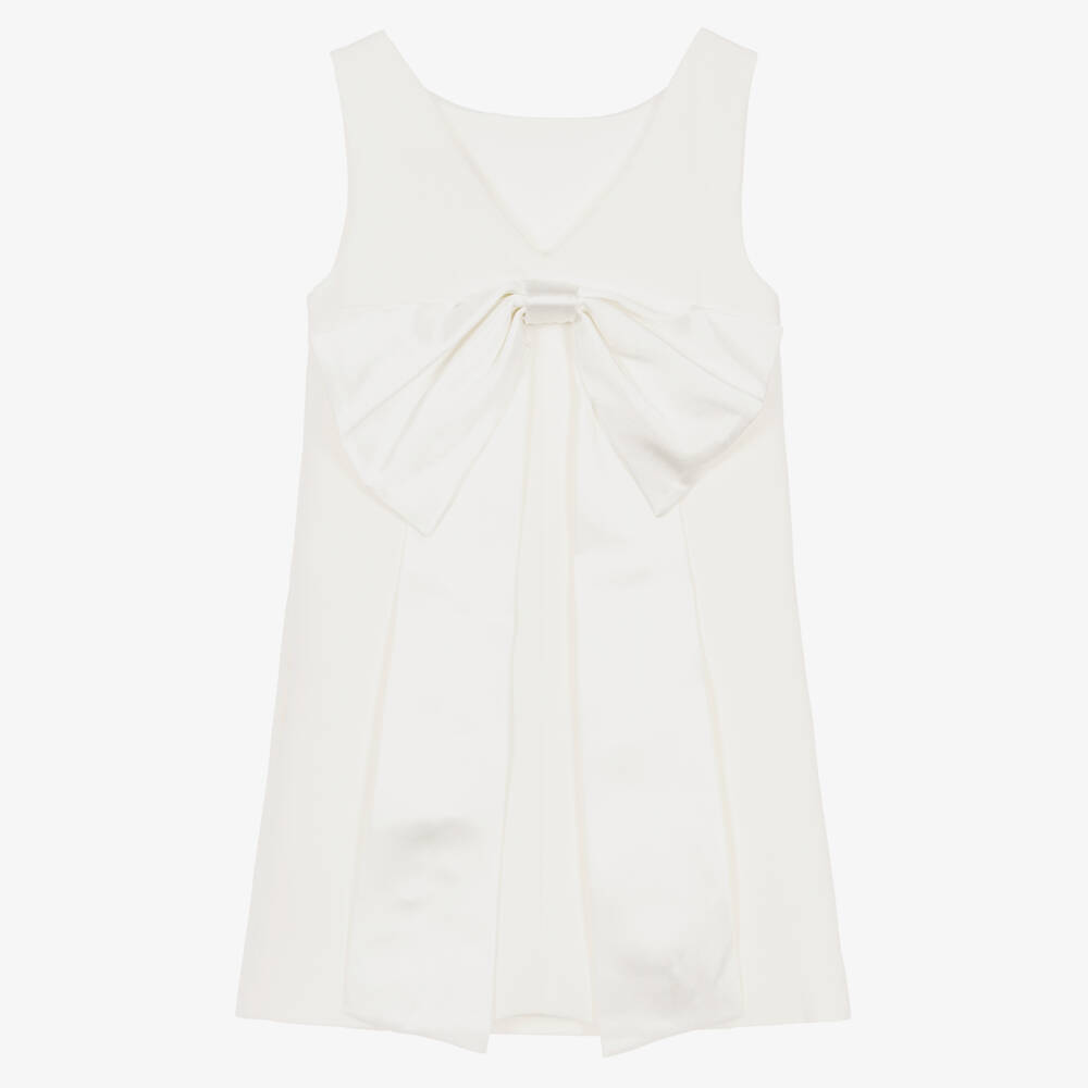 Self-Portrait-Girls White Crêpe Dress with Sequin & Satin Bow Detail | Childrensalon