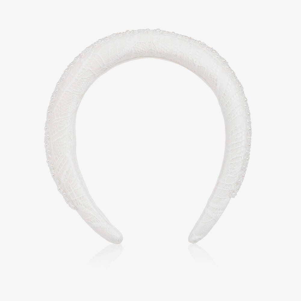 Self-Portrait-Girls White Lace & Pearl Hairband | Childrensalon