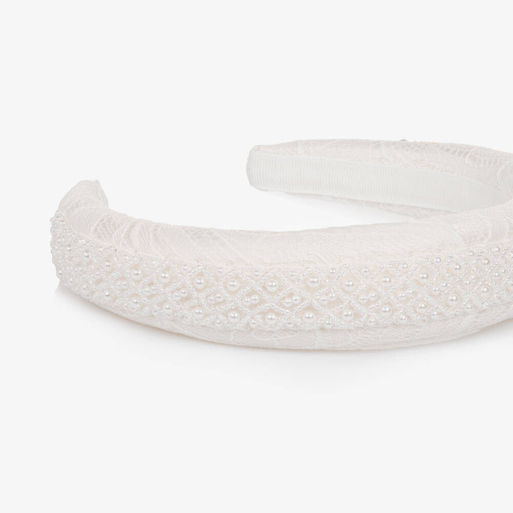 Self-Portrait-Girls White Lace & Pearl Hairband | Childrensalon