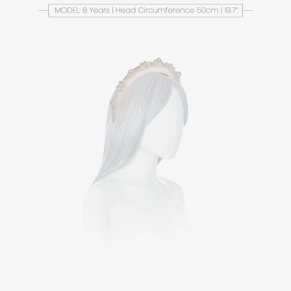 Self-Portrait-Girls White Satin Hairband with Pearl Flowers | Childrensalon