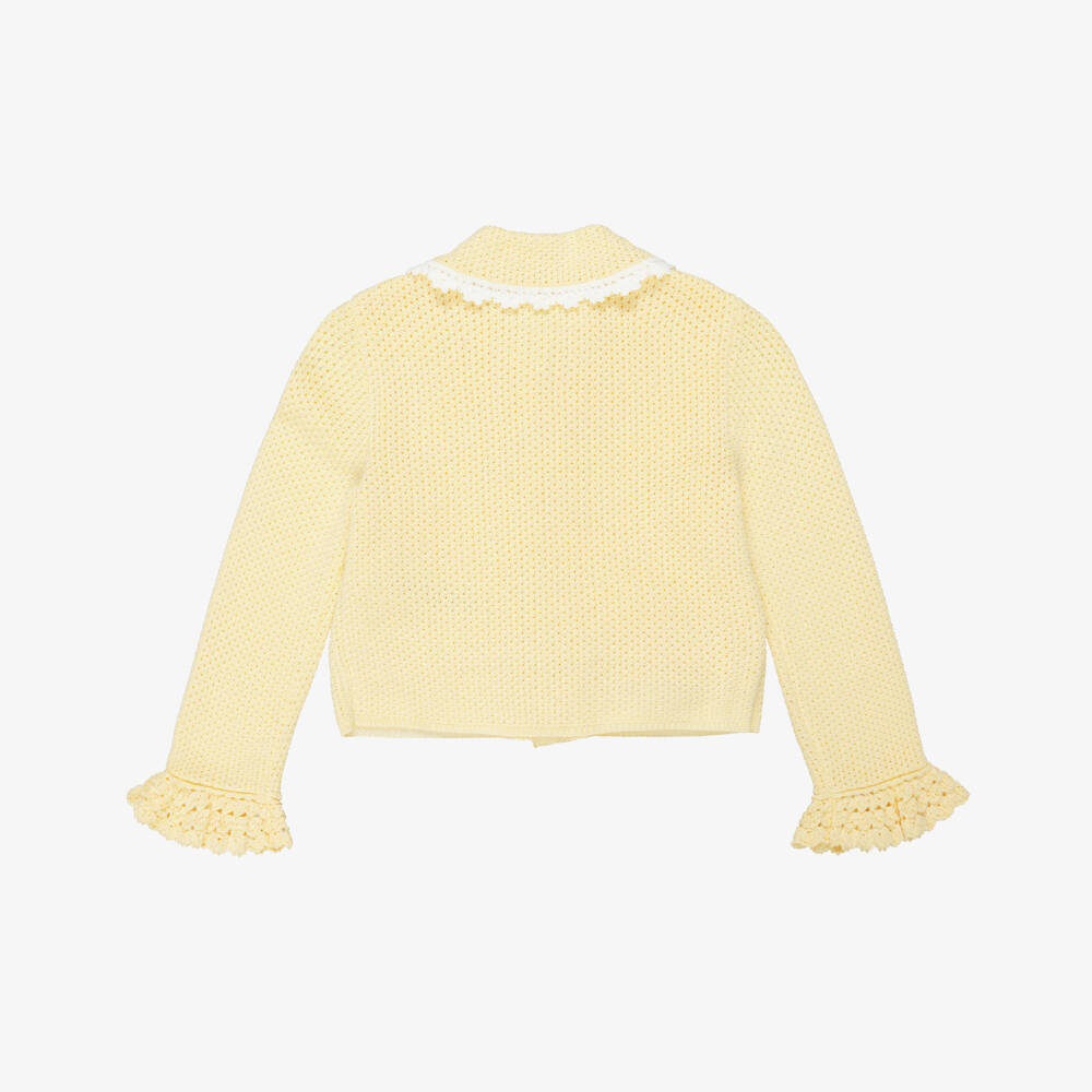 Self-Portrait-Girls Yellow Pointelle Knitted Cardigan with Seashell Buttons | Childrensalon