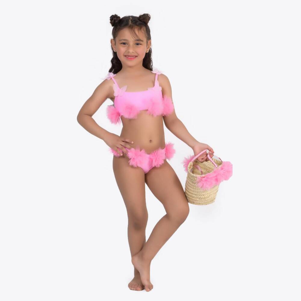 Selini Action-سلة قش مزينة بتول لون بيج للبنات (27 سم) | Childrensalon