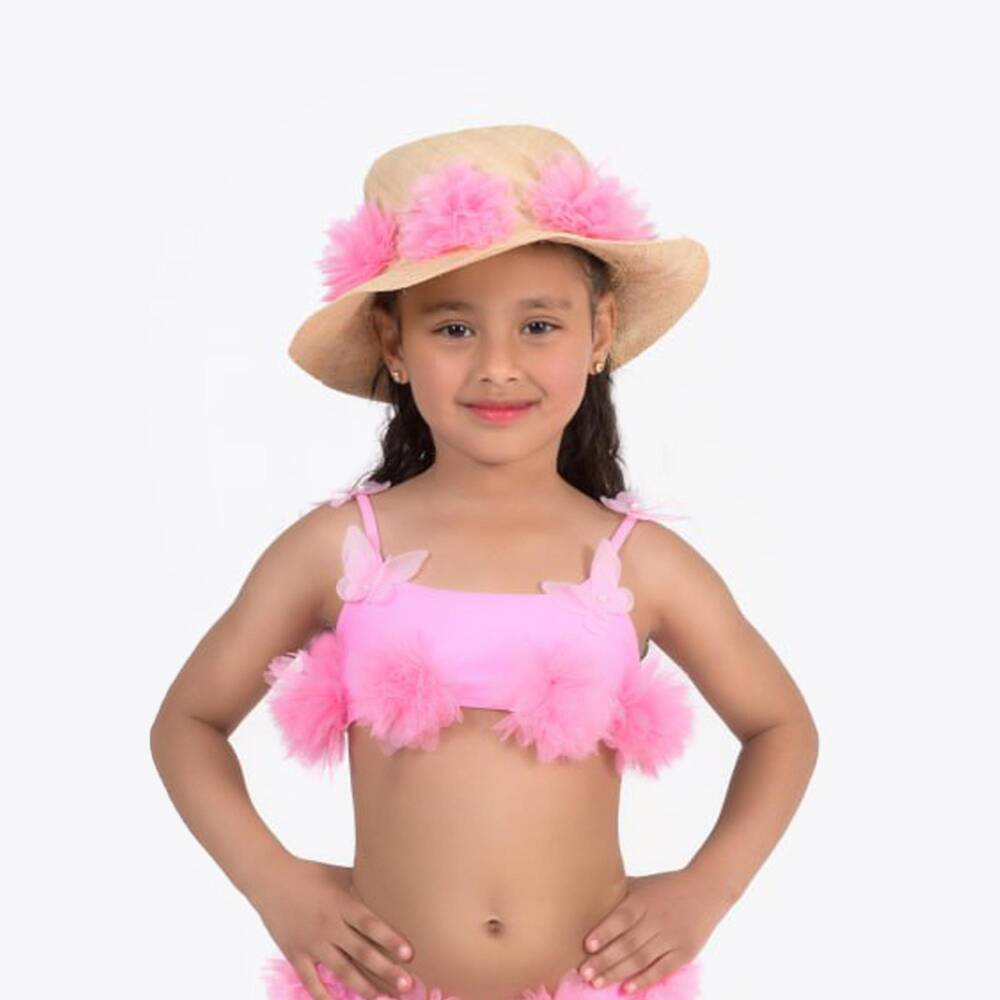 Selini Action-قبعة قش مزينة بتول لون بيج للبنات | Childrensalon