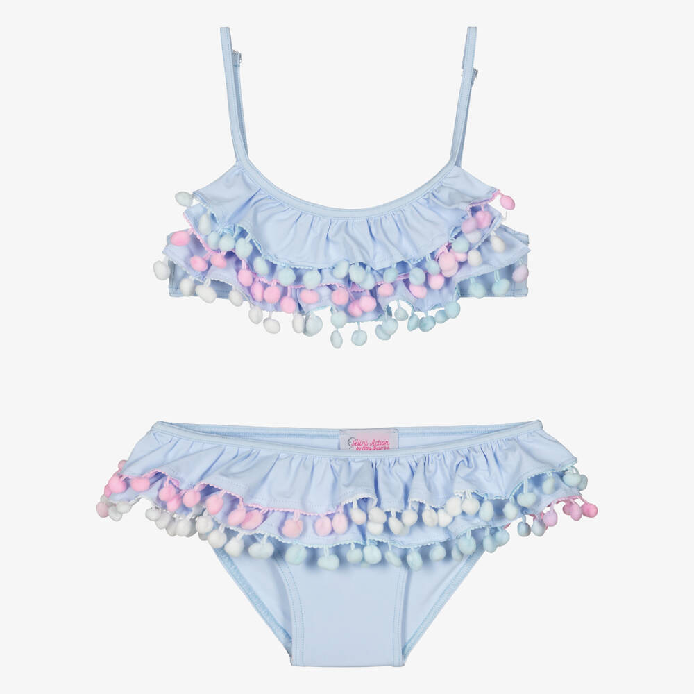 Selini Action-Girls Blue Ruffle & Pom-Pom Bikini | Childrensalon