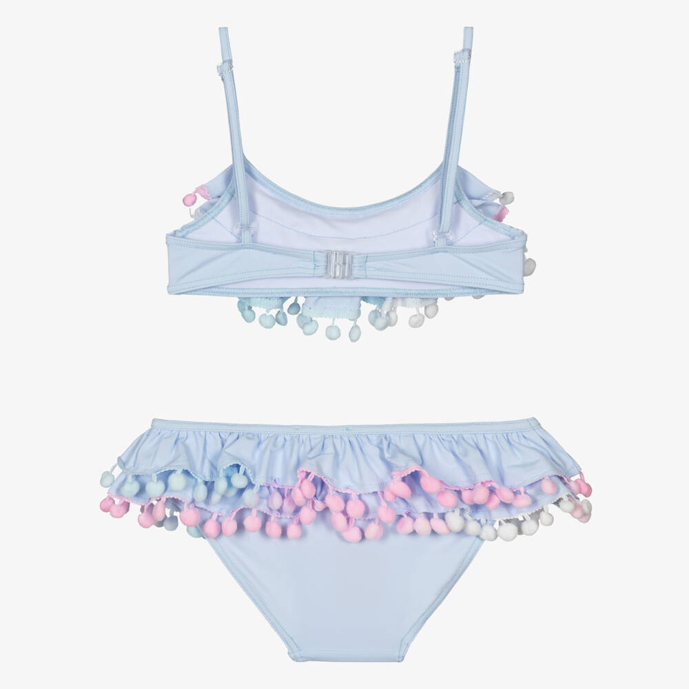 Selini Action-بيكيني مزين بكشكش وكرات بوم بوم لون أزرق للبنات | Childrensalon