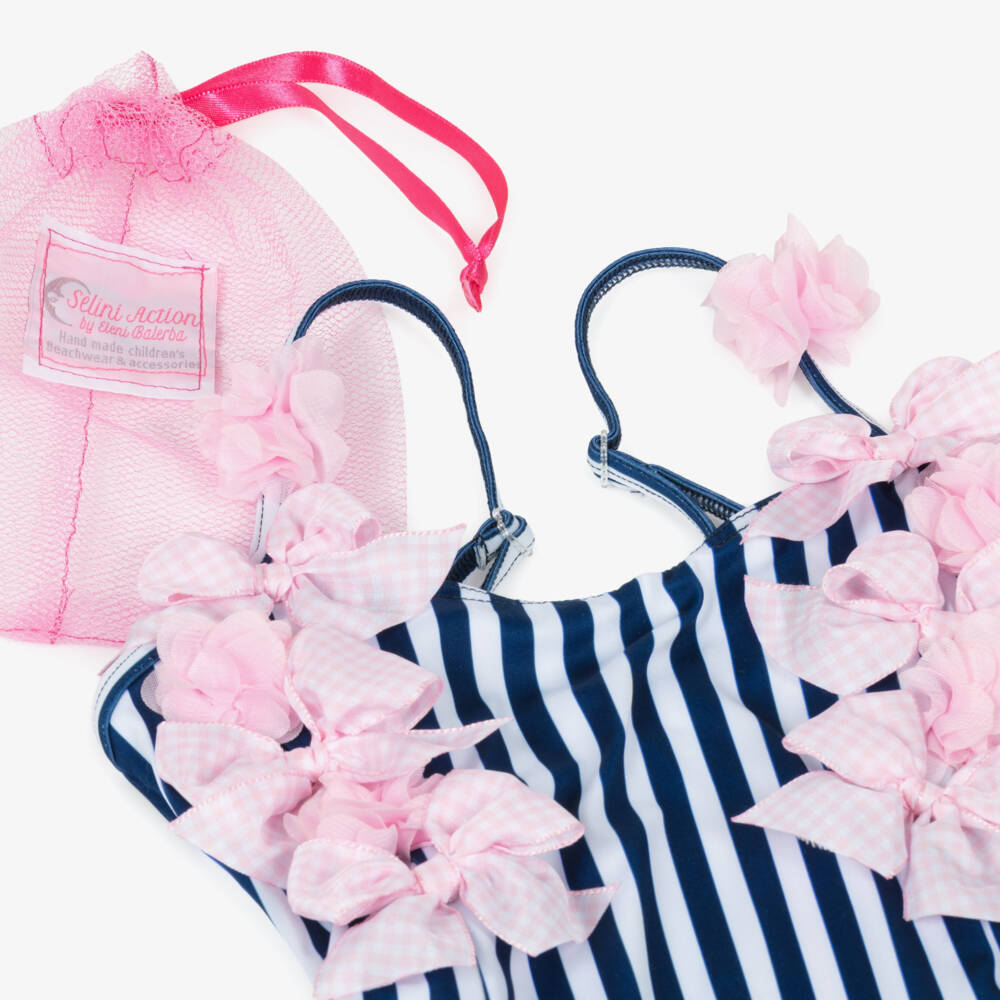 Selini Action-مايوه مخطط للبنات مزين بفيونكات لون زهري | Childrensalon