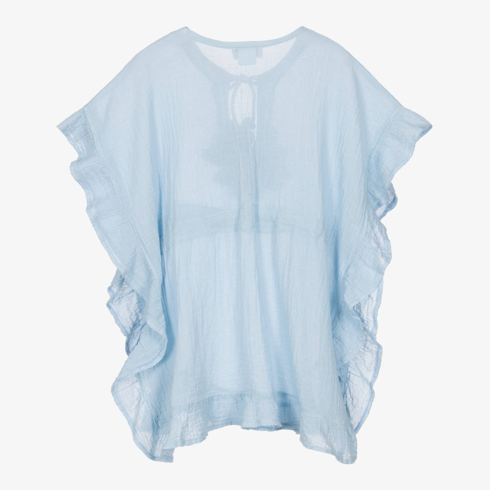 Selini Action-Girls Light Blue Cotton Beach Kaftan with Flower | Childrensalon
