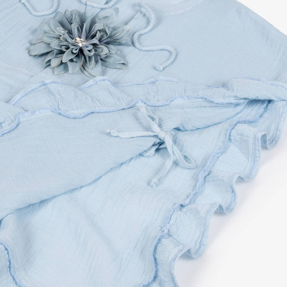 Selini Action-Girls Light Blue Cotton Beach Kaftan with Flower | Childrensalon