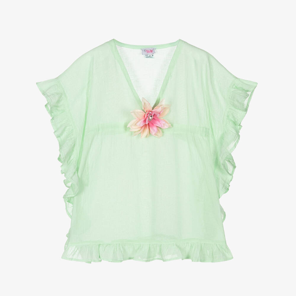 Selini Action-Кафтан пляжный мятный хлопковый для девочек | Childrensalon