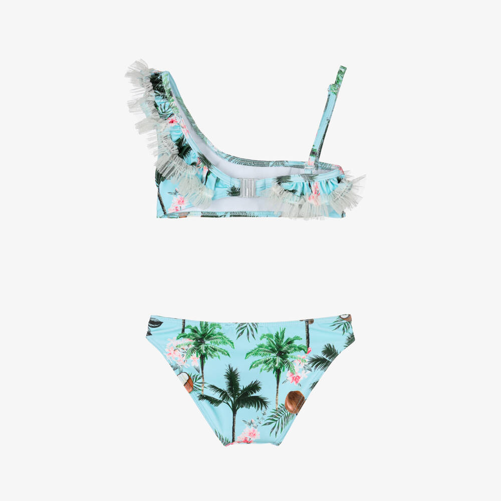 Selini Action-بيكيني بطبعة جوز الهند وكشكش لون أزرق فاتح للبنات | Childrensalon