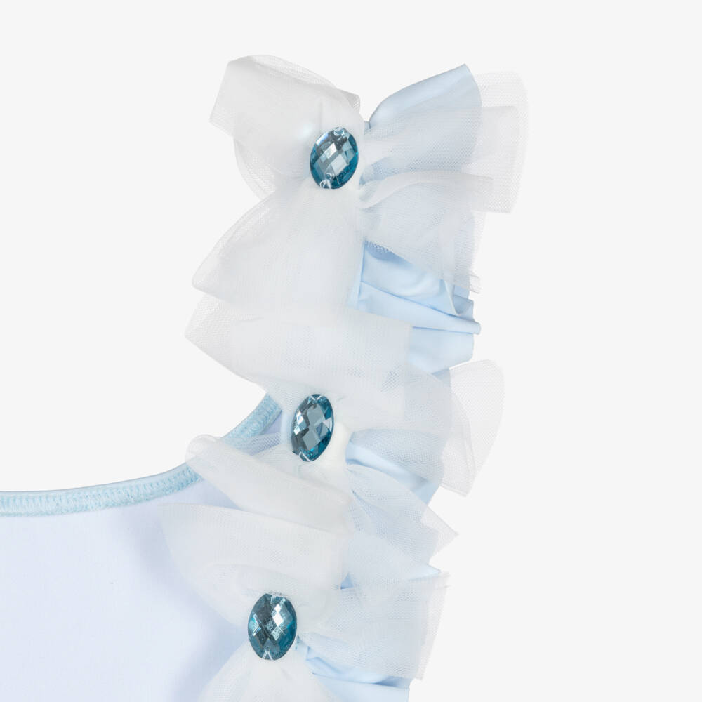 Selini Action-Купальник голубой с тюлем и бантиками из стразов для девочек | Childrensalon