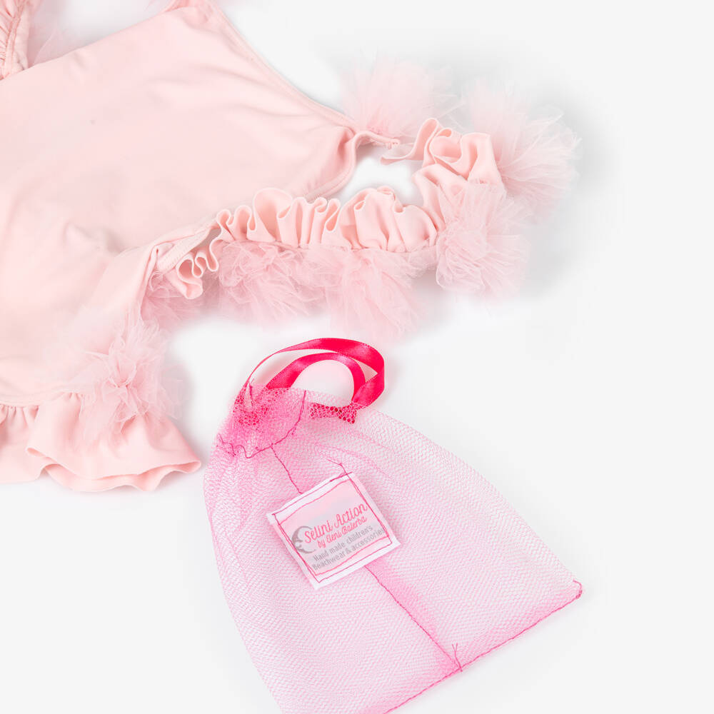 Selini Action-مايوه مزين بكشكش وورود تول لون زهري فاتح للبنات | Childrensalon