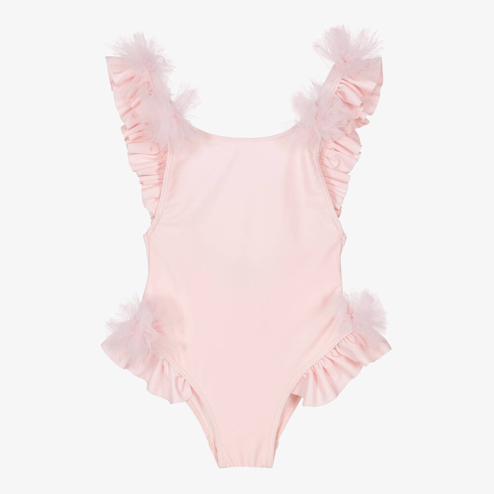 Selini Action-Girls Pale Pink Ruffle & Tulle Flower Swimsuit | Childrensalon
