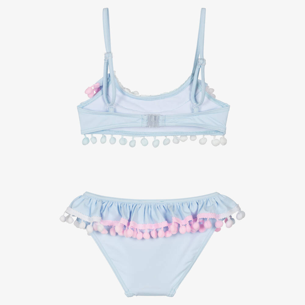 Selini Action-Купальник бикини пастельно-голубой с помпонами для девочек | Childrensalon