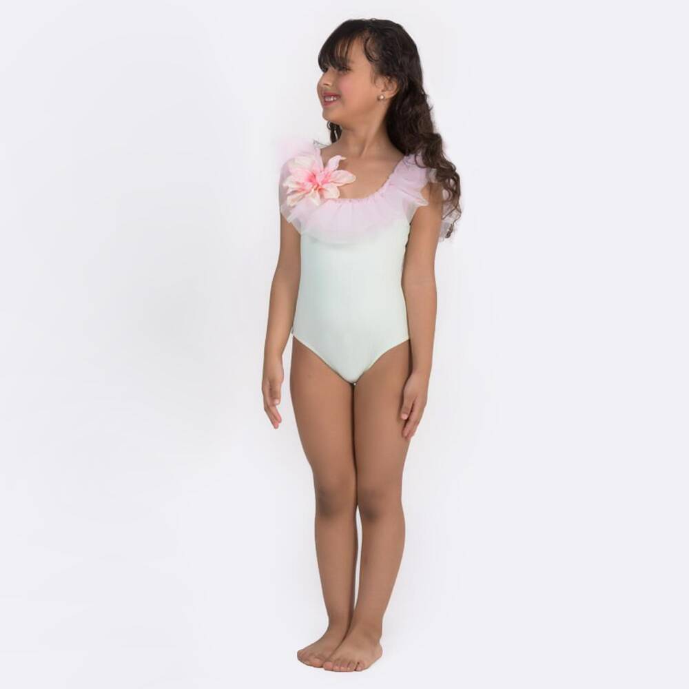 Selini Action-مايوه مزين بالكشكش والتول لون أخضر | Childrensalon