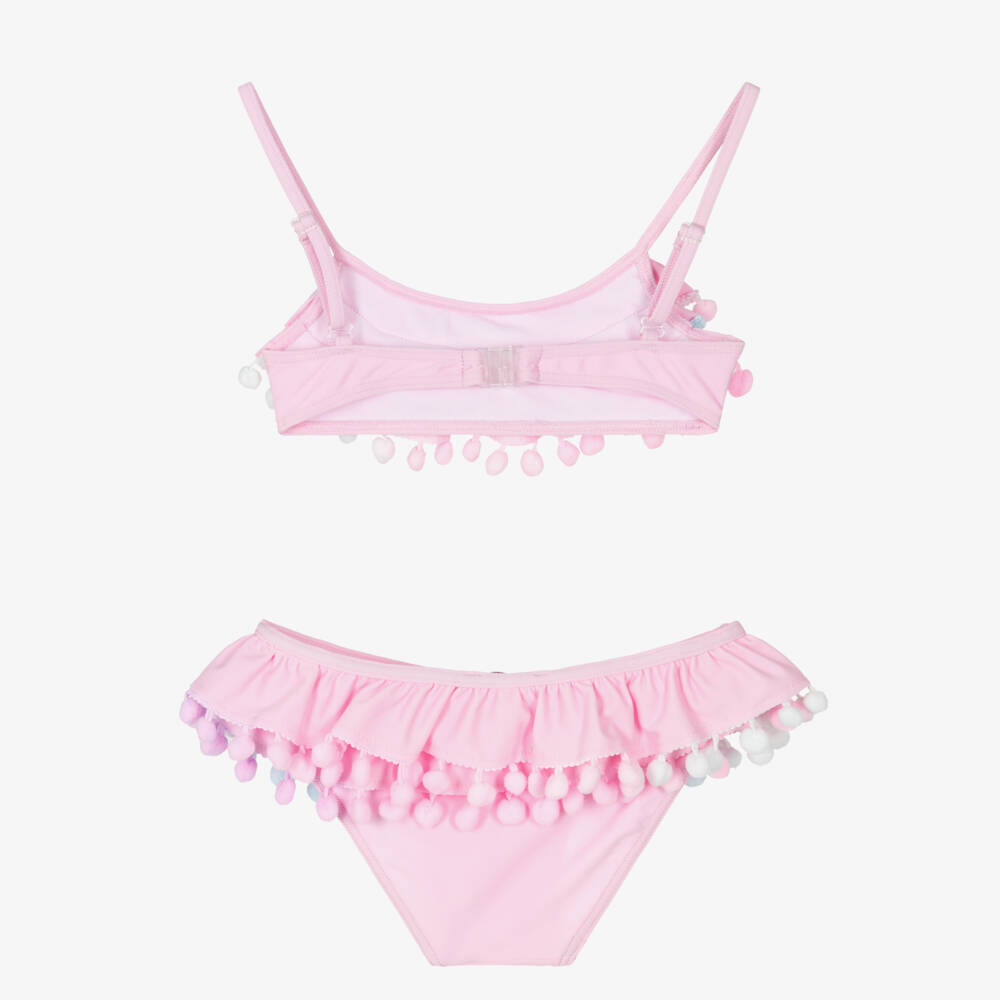 Selini Action-Girls Pastel Pink Bikini with Pom-Pom Trim | Childrensalon
