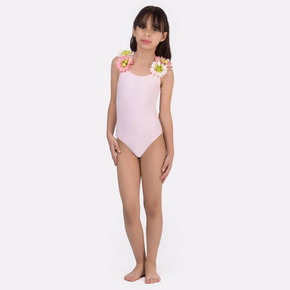 Selini Action-مايوه مزين بورود لون زهري فاتح للبنات | Childrensalon