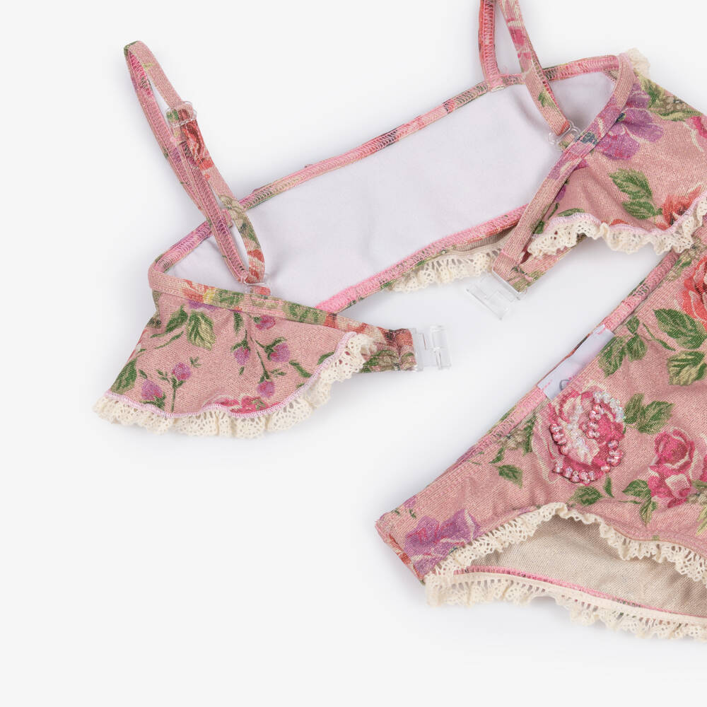 Selini Action-Бикини розово-золотое с цветочным узором для девочек | Childrensalon