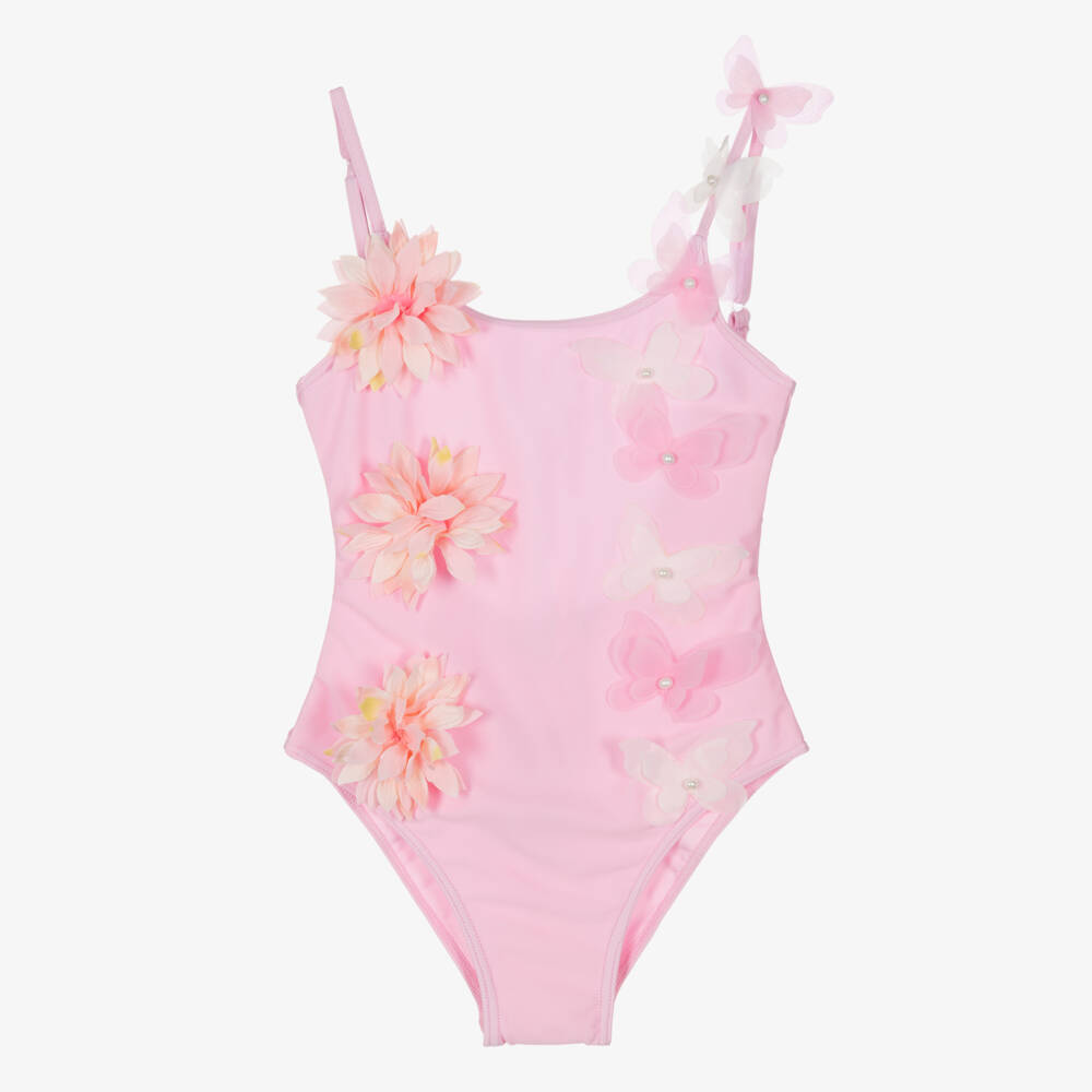 Selini Action-Girls Pink Swimsuit with Flowers & Butterflies | Childrensalon