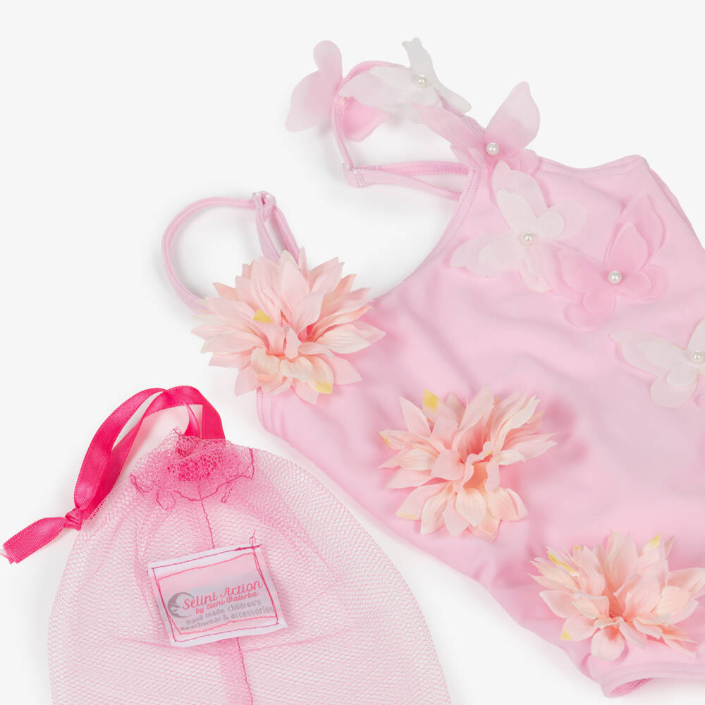 Selini Action-مايوه مزين بورود وفراشات لون زهري للبنات | Childrensalon