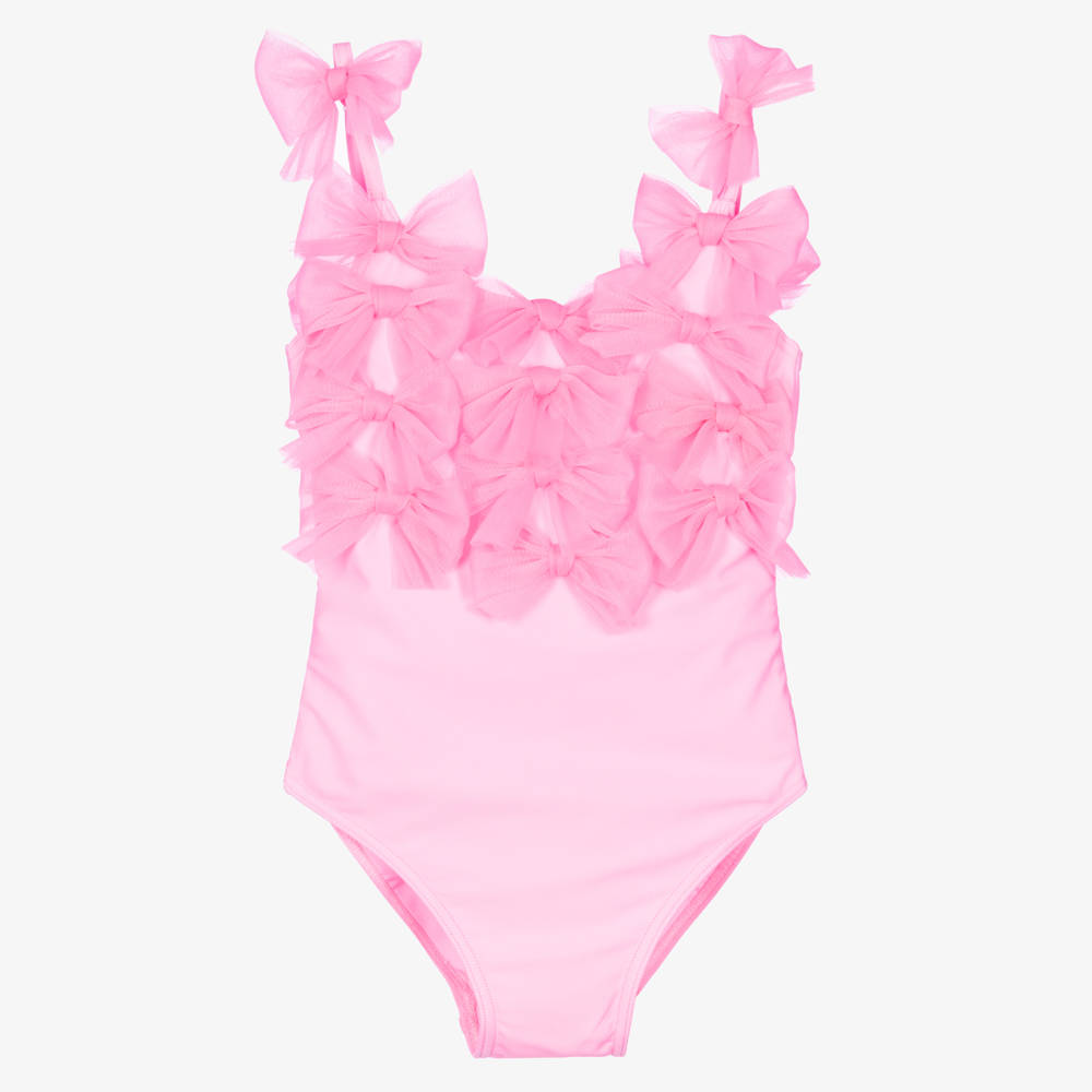 Selini Action-Girls Pink Swimsuit with Tulle Bows  | Childrensalon