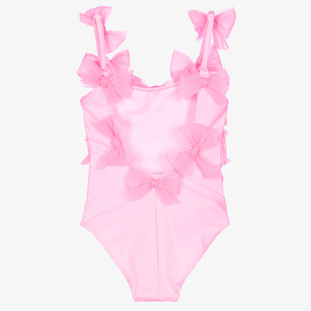Selini Action-Girls Pink Swimsuit with Tulle Bows | Childrensalon