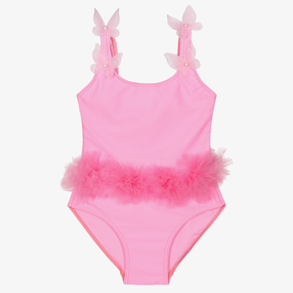 Selini Action-Girls Pink Tulle Flower & Butterfly Swimsuit | Childrensalon