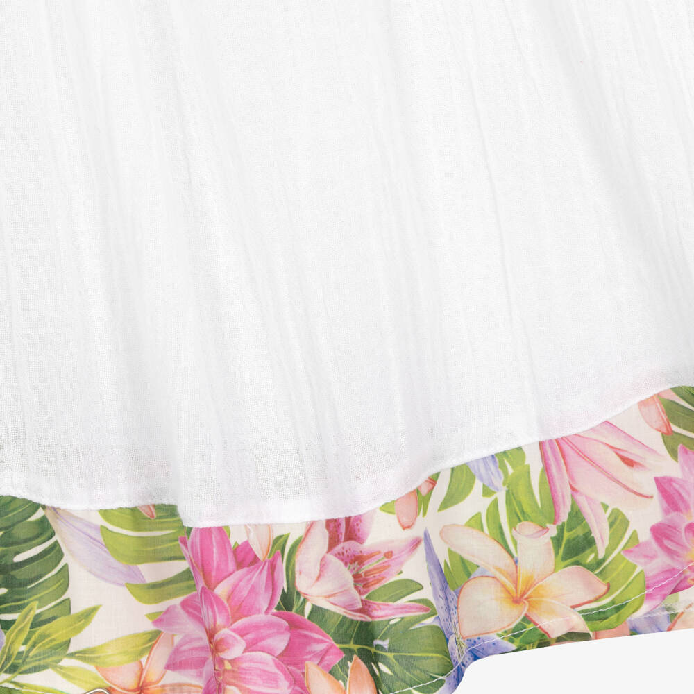 Selini Action-Пляжное платье белое хлопковое с цветочной отделкой для девочек | Childrensalon