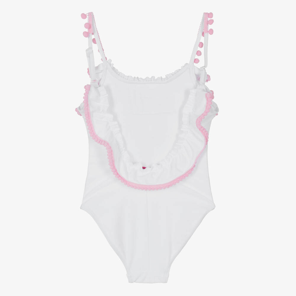 Selini Action-مايوه مزين بكرات بوم بوم لون أبيض للبنات | Childrensalon