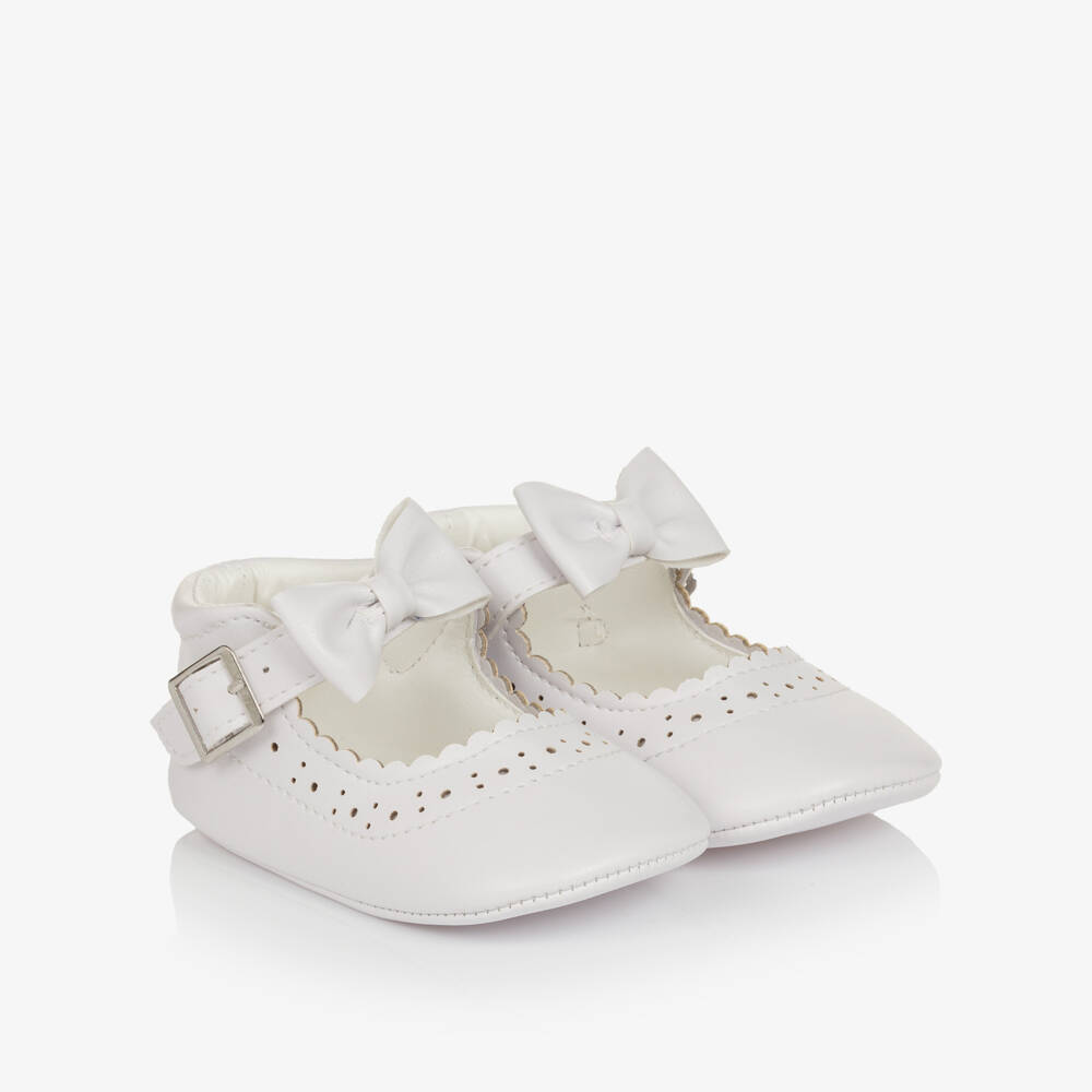 Sevva-حذاء لمرحلة بدء المشي جلد صناعي لون أبيض للبنات الرضع | Childrensalon