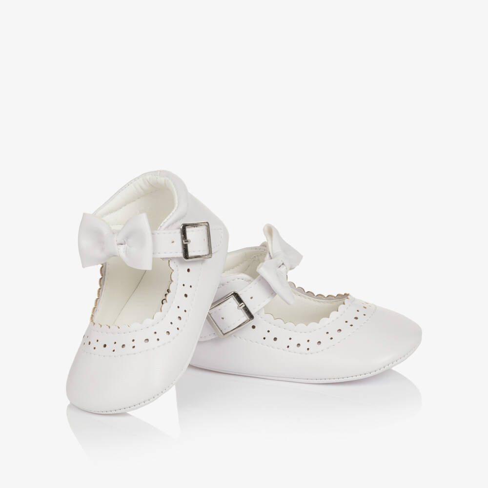 Sevva-حذاء لمرحلة بدء المشي جلد صناعي لون أبيض للبنات الرضع | Childrensalon