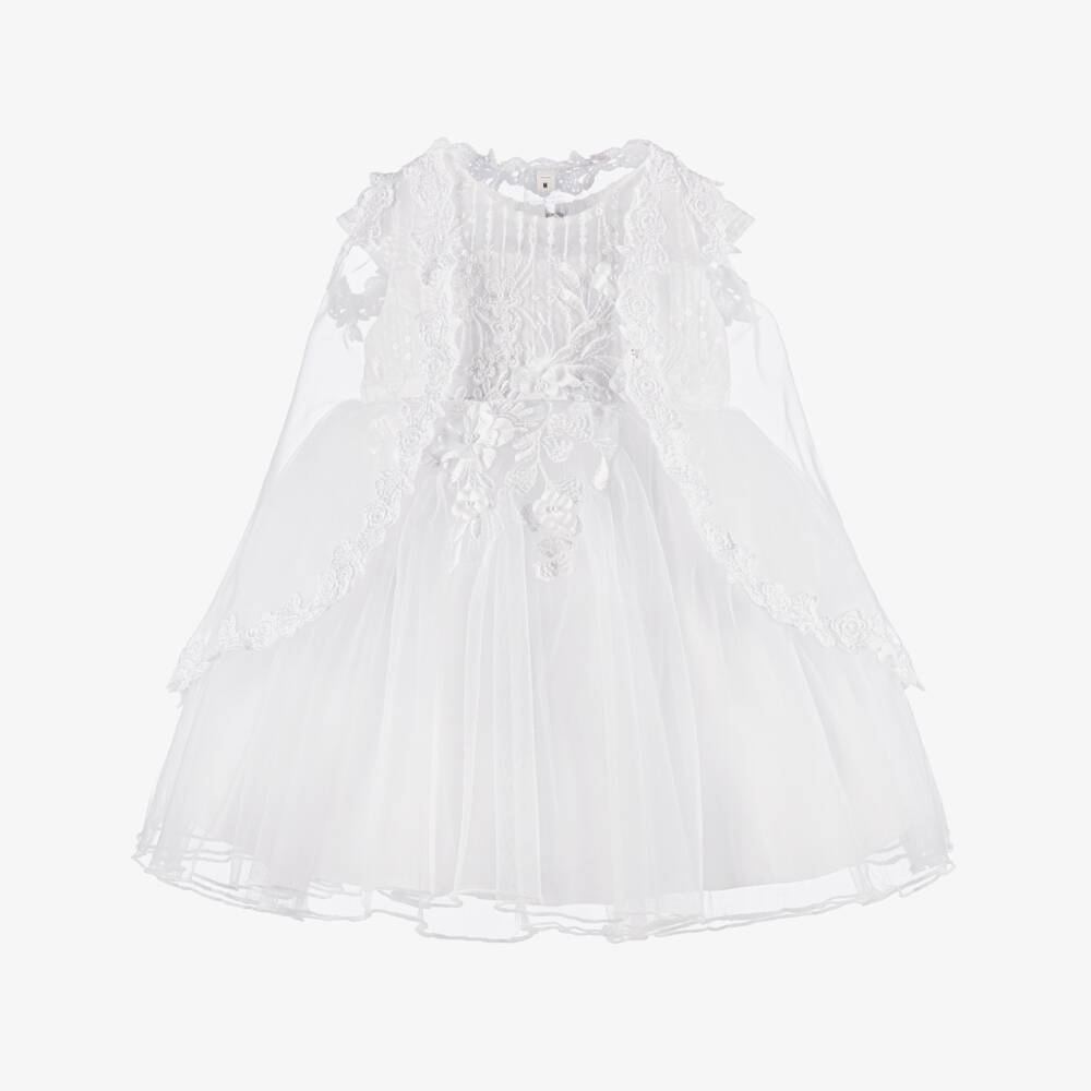 Sevva-Baby Girls White Tulle Ceremony Dress with Cape | Childrensalon