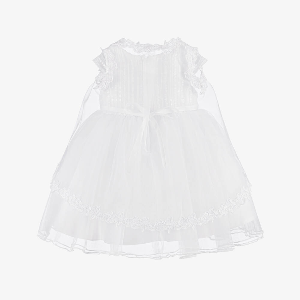 Sevva-Baby Girls White Tulle Ceremony Dress with Cape | Childrensalon
