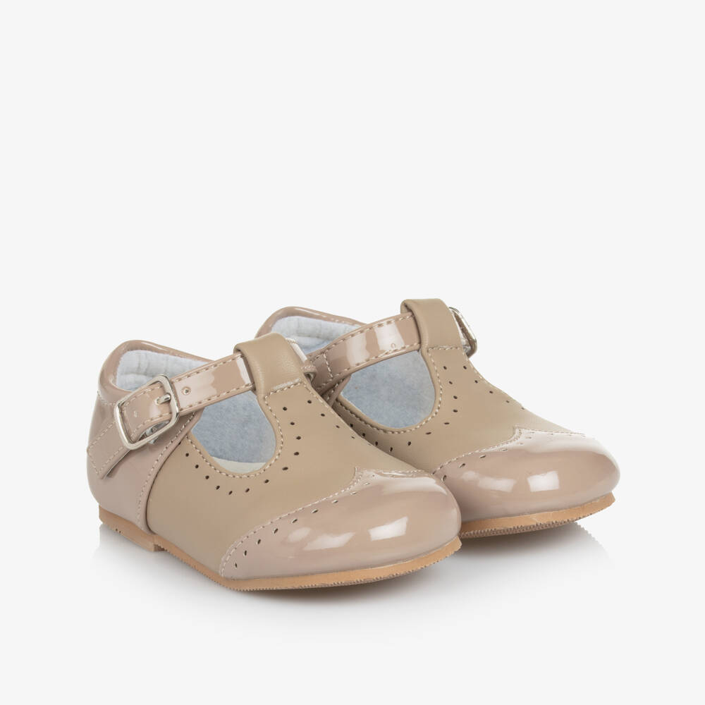 Sevva-Beige Faux Leather First Walker Bar Shoes | Childrensalon