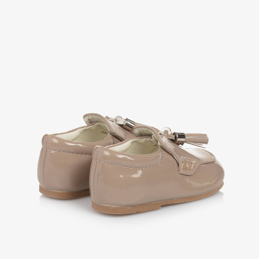 Sevva-Boys Beige Faux Patent Leather First Walker Shoes | Childrensalon