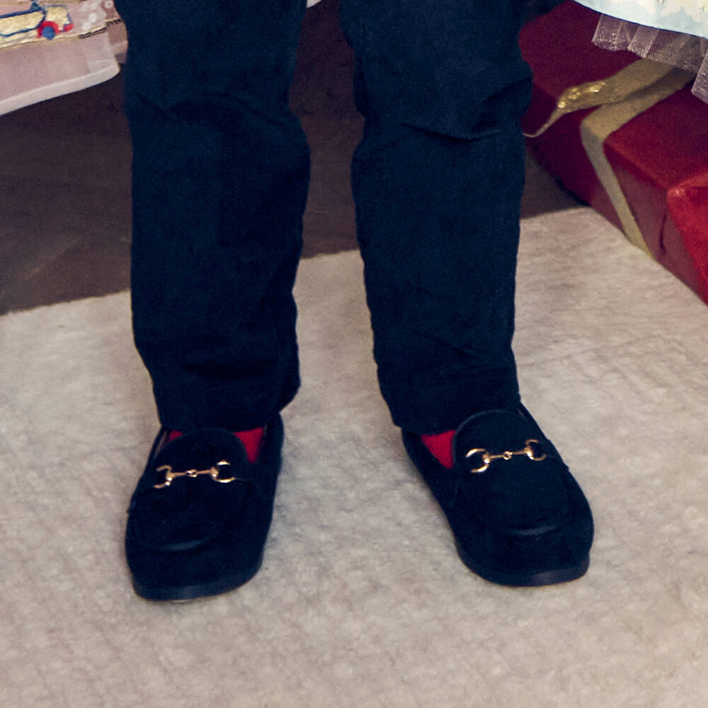 Sevva-Boys Black Faux Suede Horsebit Loafers | Childrensalon